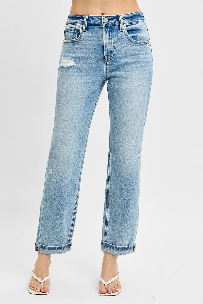 RISEN Full Size High Rise Ankle Boyfriend Distressed Jeans Plus Size - Love Salve